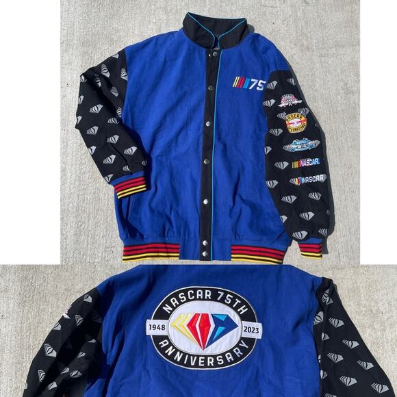 Nascar Anniversary 75th Snap Jacket Embroidered Royal Blue 2XL - Picture 1 of 15